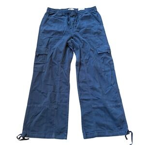 SO High Rise Baggy Cargo Pants Navy Blue Wide Leg Cotton XL NEW Y2K Comfy Skater